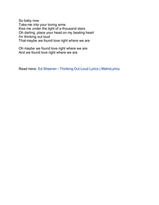 Ed Sheeran Lyrics Thinking Out Loud