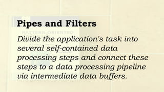 Simple filters that can be arbitrarily
chained are more easily re-used, and
more robust, than almost any other
kind of code.
Brandon Rhodes
http://rhodesmill.org/brandon/slides/2012-11-pyconca/
 