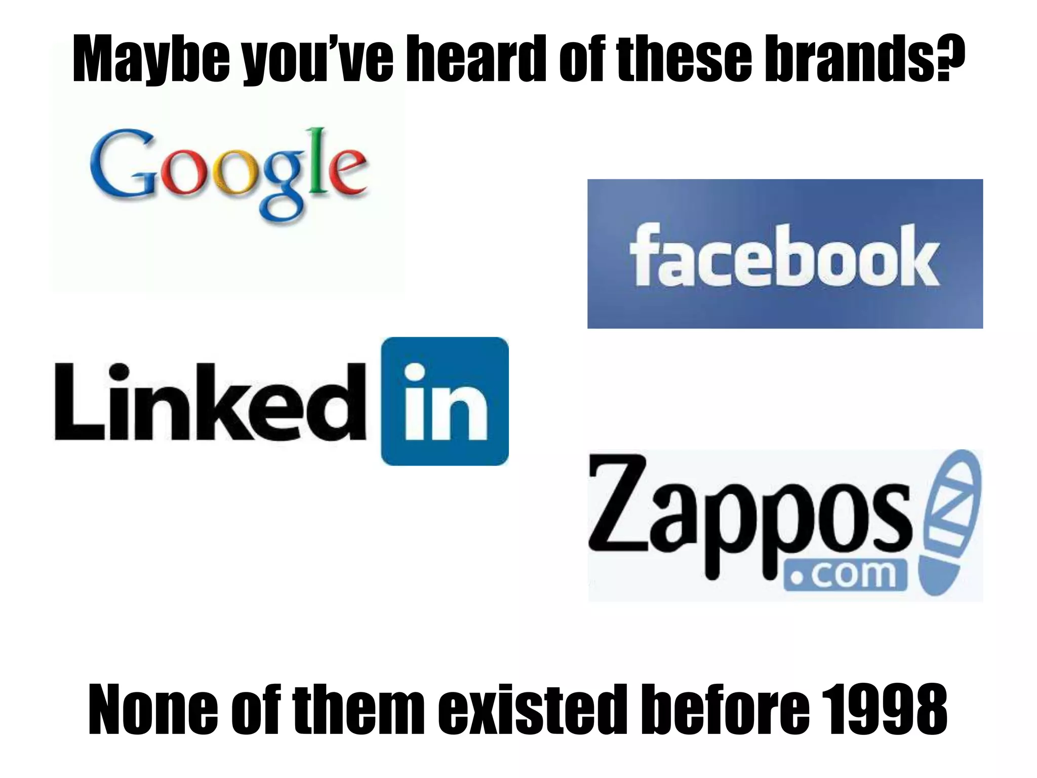 Maybe you’ve heard of these brands?
None of them existed before 1998
 