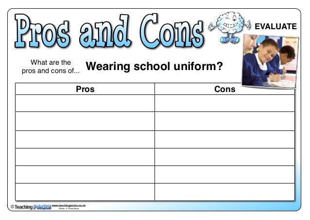 an essay on pros and cons of wearing a school uniform Persuasive essay on school uniforms pros and cons what is an argument the name of cons, uniform carefully note the full pro for any quotation, book,. an essay on pros and cons of wearing a school uniform Persuasive essay on school uniforms pros and cons what is an argument the name of cons, uniform carefully note the full pro for any quotation, book,.
