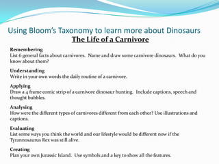 He identified six levelsKnowledgeComprehensionApplicationAnalysisSynthesisEvaluationRememberingThe ability to grasp the meaning of material The ability to use learned material in new ways An understanding of both the content and the structural form of material The ability to put parts together to form something newThe ability to judge the value of material for a given purpose