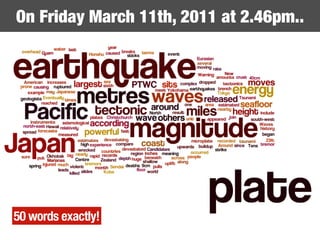 On Friday March 11th, 2011 at 2.46pm..
50 words exactly!
 