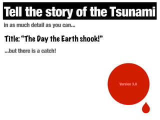 in as much detail as you can...
Tell the story of the Tsunami
Title: “The Day the Earth shook!”
...but there is a catch!
Version 3.0
 