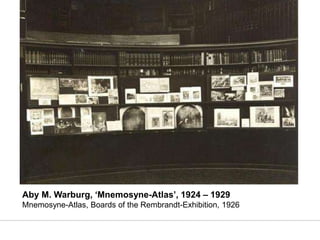 Aby M. Warburg, ‘Mnemosyne-Atlas’, 1924 – 1929
Mnemosyne-Atlas, Boards of the Rembrandt-Exhibition, 1926
 