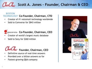 Scott A. Jones – Founder, Chairman & CEO  			       Co-Founder, Chairman, CTOCreator of #1 voicemail technology worldwide