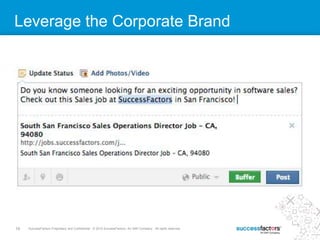 19 SuccessFactors Proprietary and Confidential © 2013 SuccessFactors, An SAP Company. All rights reserved.19 SuccessFactors Proprietary and Confidential © 2012 SuccessFactors, An SAP Company. All rights reserved.
Leverage the Corporate Brand
 