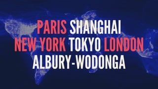 PARIS SHANGHAI
NEW YORK TOKYO LONDON
ALBURY-WODONGA
 