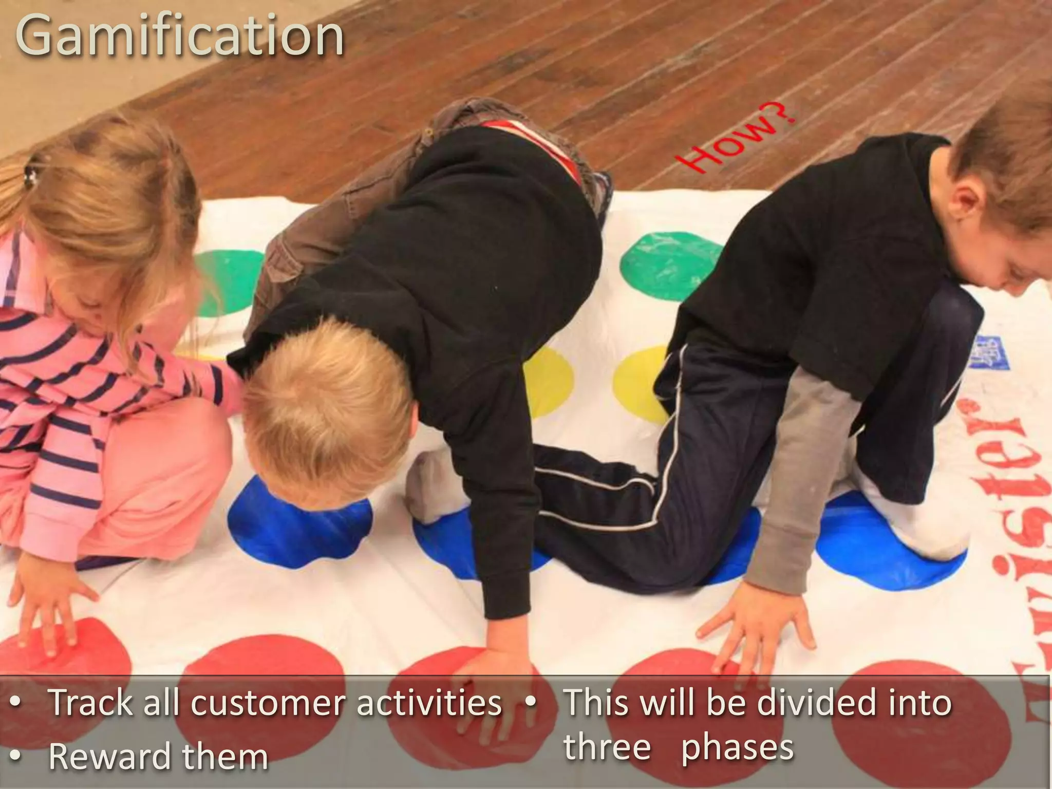 Gamification




• Track all customer activities • This will be divided into
• Reward them                     three phases
 