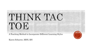 A Teaching Method to Incorporate Different Learning Styles
Karen Schaewe, MSN, RN
 