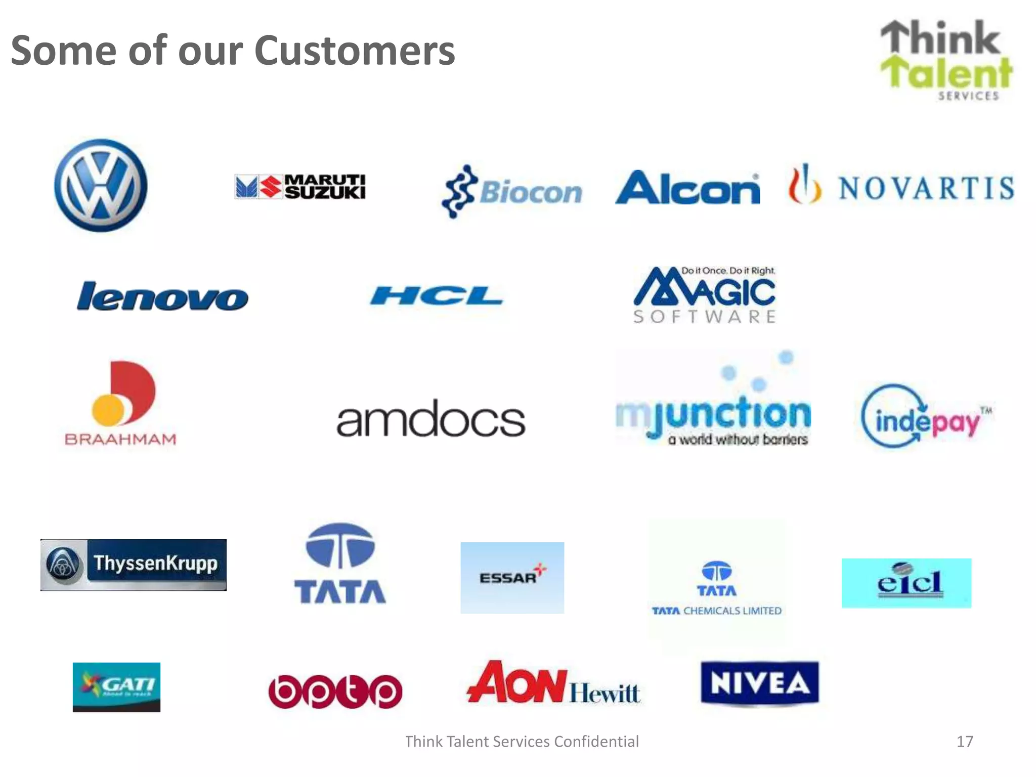 Some of our Customers




                  Think Talent Services Confidential   17
 