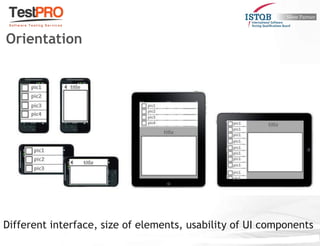 Different interface, size of elements, usability of UI components
Orientation
 