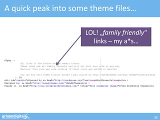 A quick peak into some theme files…

                     LOL! „family friendly“
                       links – my a*s…




                                              35
 
