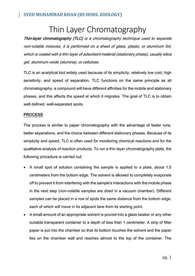 Thin Layer Chromatography
