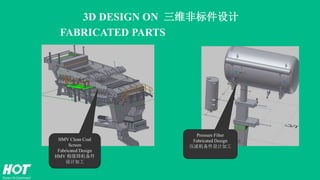 3D DESIGN ON 三维非标件设计
FABRICATED PARTS
HMV Clean Coal
Screen
Fabricated Design
HMV 精煤筛机备件
设计加工
Pressure Filter
Fabricated Design
压滤机备件设计加工
 