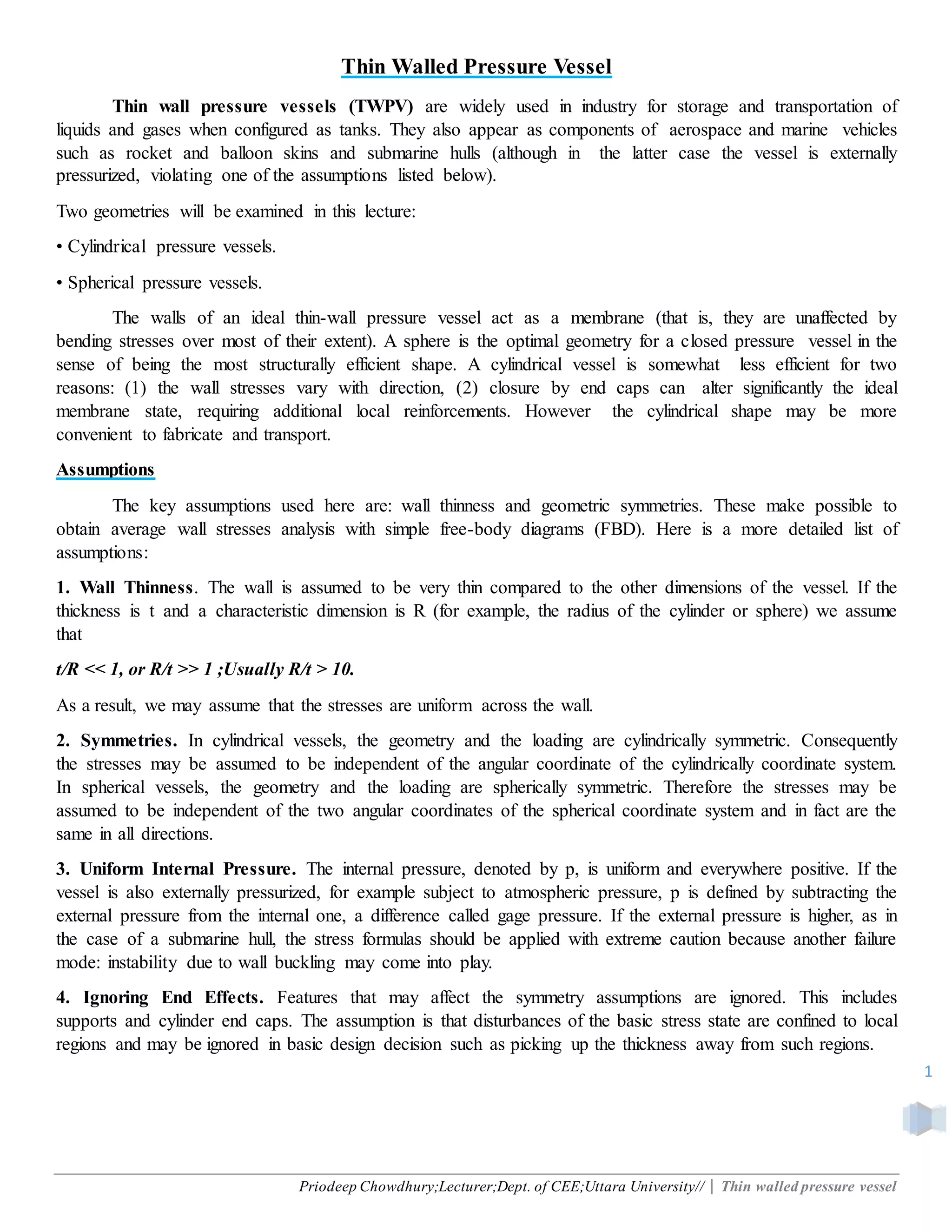 Solid Mechanics: Thin walled pressure vessel | DOCX