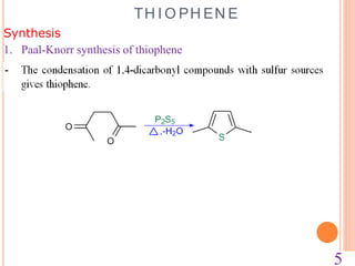 Synthesis
1. Paal-Knorr synthesis of thiophene
TH I O PH EN E
5
 