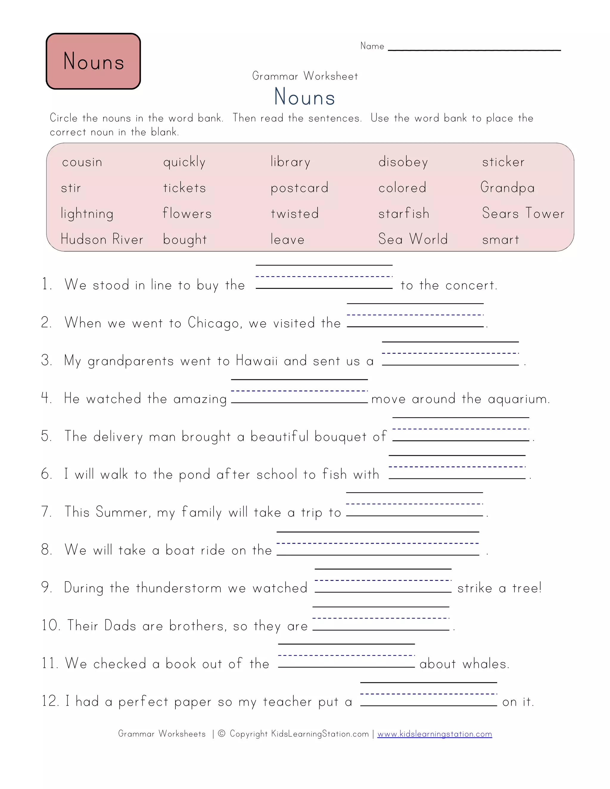 Third grade-noun-worksheet-blanks2 | PDF