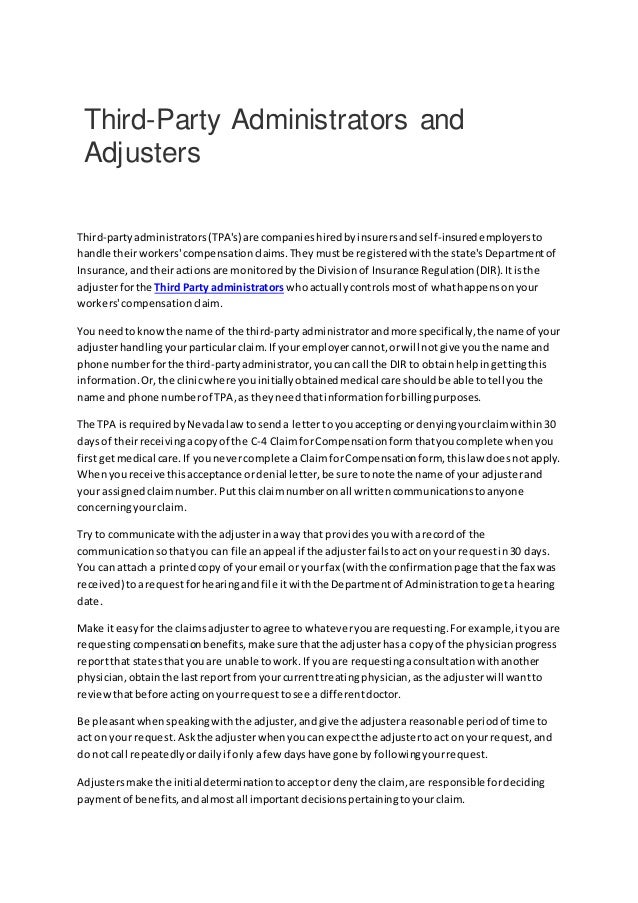 Third party administrators and adjusters