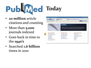 Today<br />20 million article citations and counting<br />More than 5,000 journals indexed<br />Goes back in time to the 1...