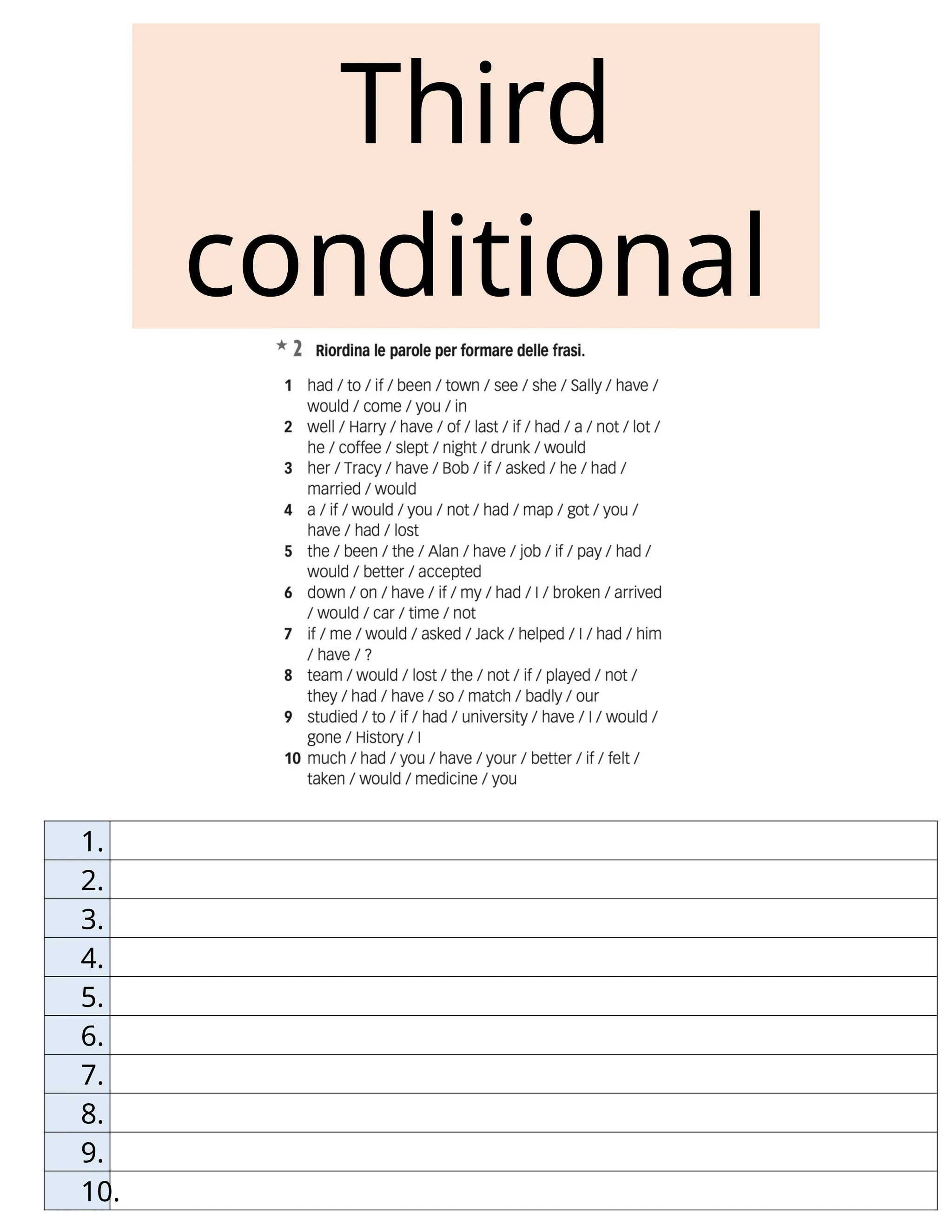 Third
conditional
1.
2.
3.
4.
5.
6.
7.
8.
9.
10.
 