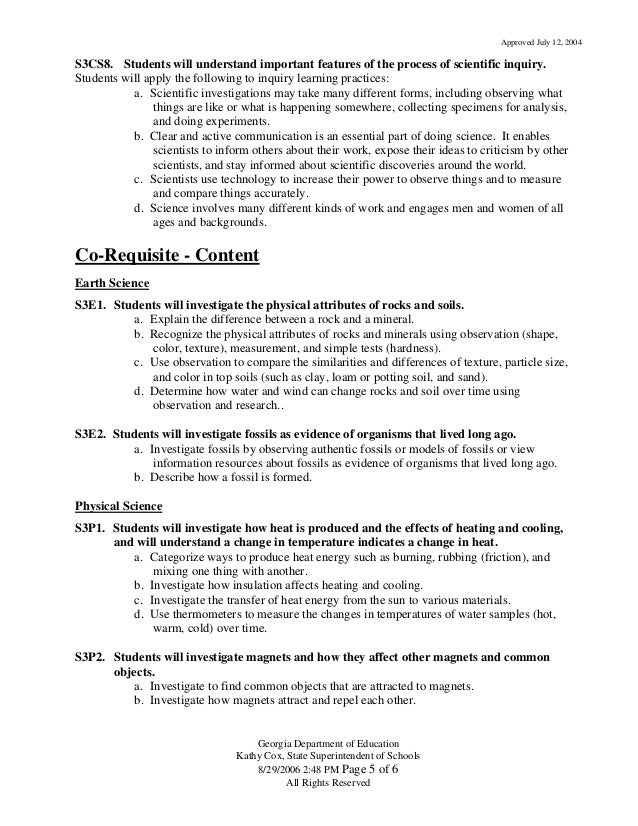 Georgia Third Grade Science Standards