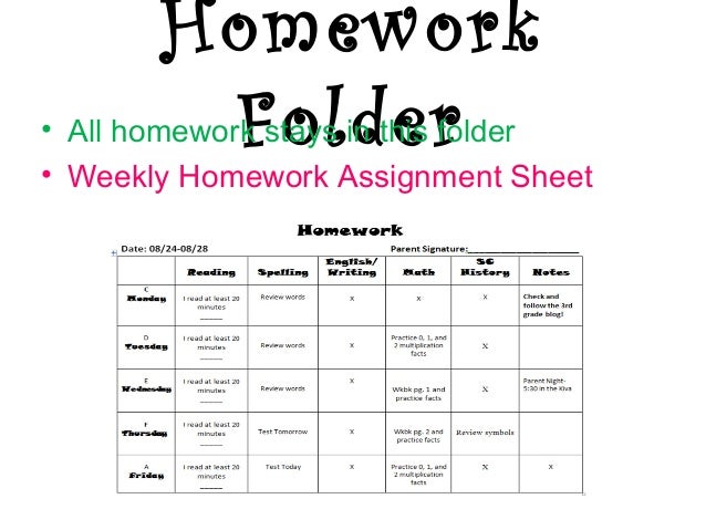 weekly homework assignment sheet