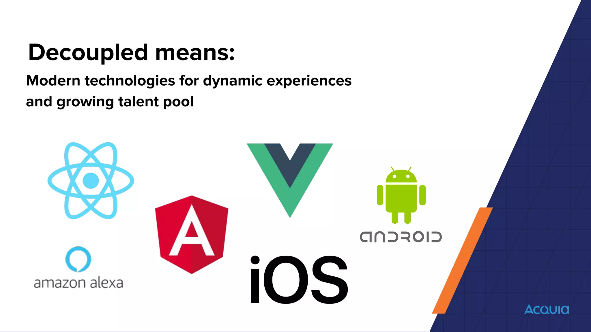 Decoupled means:
Modern technologies for dynamic experiences
and growing talent pool
 