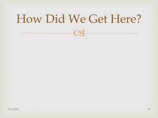 How Did We Get Here?
              




5/3/2012                     15
 