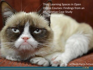 1 of 20
Third Learning Spaces in Open
Online Courses: Findings from an
Interpretive Case Study
Suzan Koseoglu
AP/Nestle Purina PetCare
 