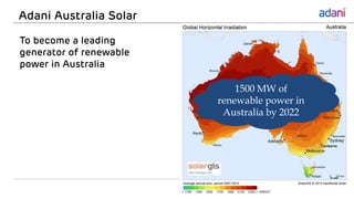 Adani Australia Solar
30
1500 MW of
renewable power in
Australia by 2022
To become a leading
generator of renewable
power in Australia
 