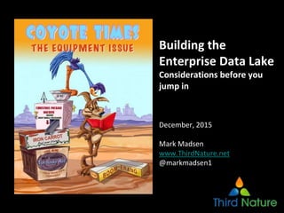 Building the
Enterprise Data Lake
Considerations before you
jump in
December, 2015
Mark Madsen
www.ThirdNature.net
@markmadsen1
 