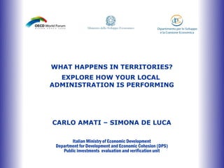 Public investments evaluation and verification unit
WHAT HAPPENS IN TERRITORIES?
EXPLORE HOW YOUR LOCAL
ADMINISTRATION IS PERFORMING
Italian Ministry of Economic Development
Department for Development and Economic Cohesion (DPS)
Public investments evaluation and verification unit
CARLO AMATI – SIMONA DE LUCA
 