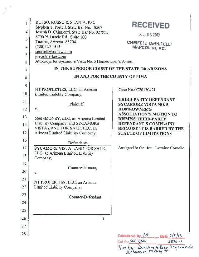 HOA's Motion to Dismiss (Barred by Statutes of Limitations)