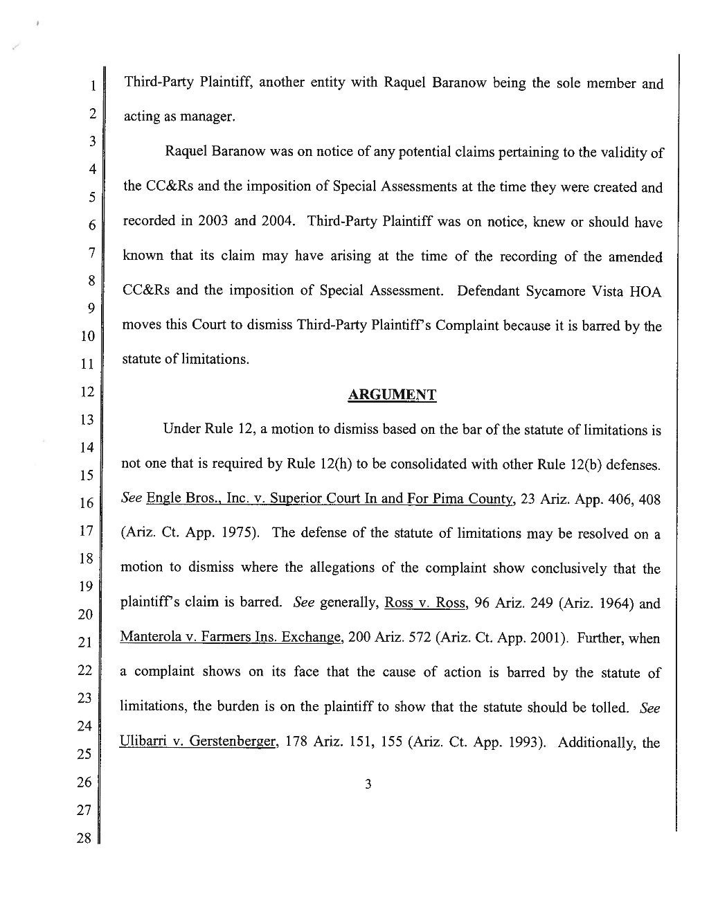 HOA's Motion to Dismiss (Barred by Statutes of Limitations)