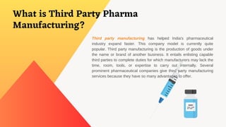 What is Third Party Pharma
Manufacturing?
Third party manufacturing has helped India's pharmaceutical
industry expand fast...