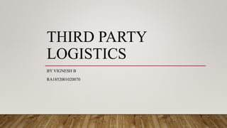THIRD PARTY
LOGISTICS
BY VIGNESH B
RA1852001020070
 