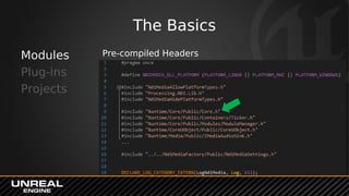 The Basics
Modules
Plug-ins
Projects
Pre-compiled Headers
 