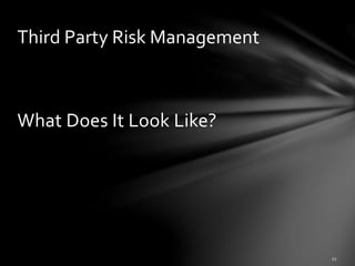What Does It Look Like?
Third Party Risk Management
 