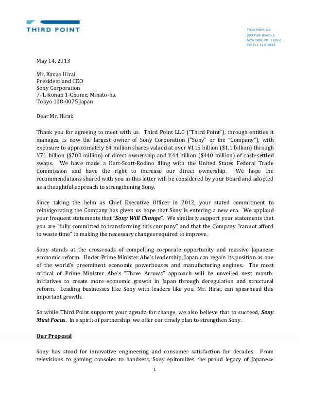 Third Point Sony Letter