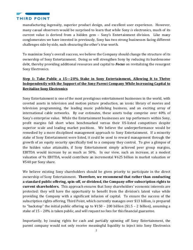 Third Point Sony Letter