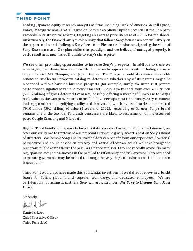Third Point Sony Letter