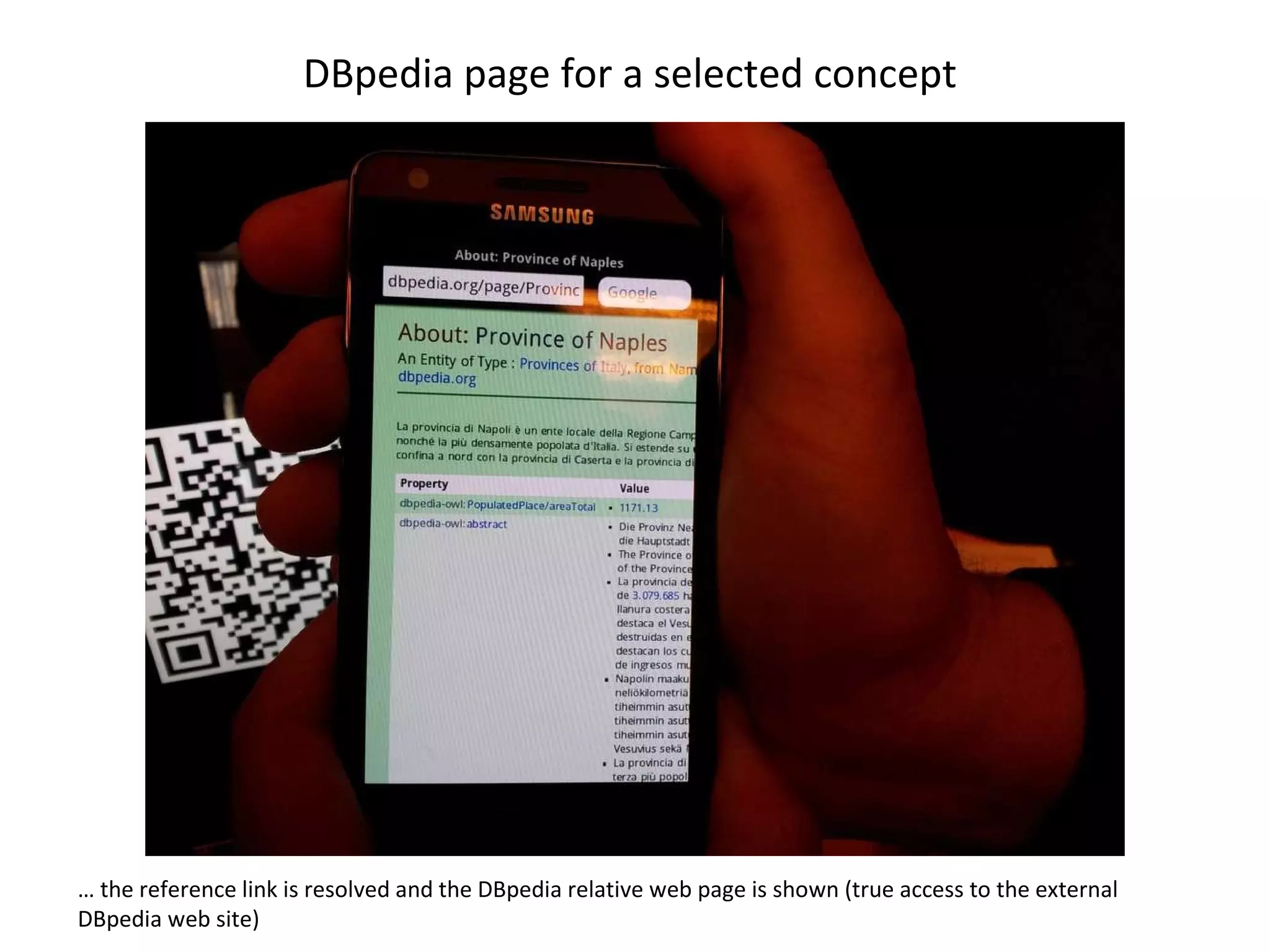 DBpedia page for a selected concept  …  the reference link is resolved and the DBpedia relative web page is shown (true access to the external DBpedia web site)  