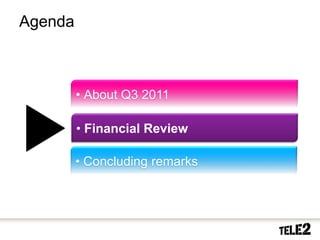 Agenda



                  • About Q3 2011

                  • Financial Review

                  • Concluding remarks




28   2010-10-20
 