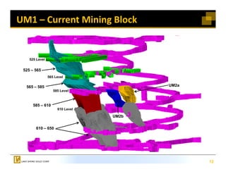 UM1 – Current Mining Block  


    525 Level


 525 – 565
                565 L
                    Level
                        l

  565 – 585                             UM2a
                   585 Level



      585 – 610
                     610 Level

                                 UM2b


       610 – 650




                                               12
 