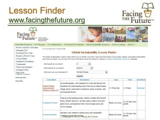 Lesson Finder
www.facingthefuture.org




                Copyright © 2012, Facing the Future
 