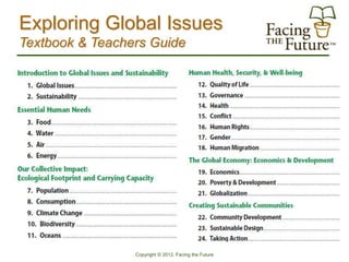 Exploring Global Issues
Textbook & Teachers Guide




                 Copyright © 2012, Facing the Future
 