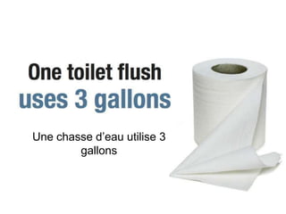 Une chasse d’eau utilise 3
        gallons
 