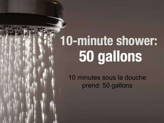 10 minutes sous la douche
    prend: 50 gallons
 