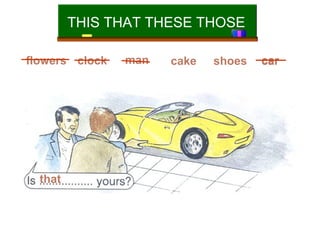 THIS THAT THESE THOSE
flowers clock

that

man

cake

shoes

car

 