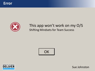 This app won’t work on my O/S
Shifting Mindsets for Team Success
Error
OK
Sue Johnston
 
